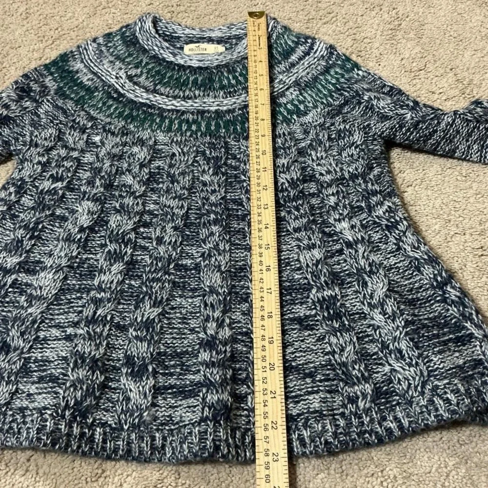 Hollister Marled Cable Knit Mock Neck Sweater‎ Womens XS Blue Green Metallic